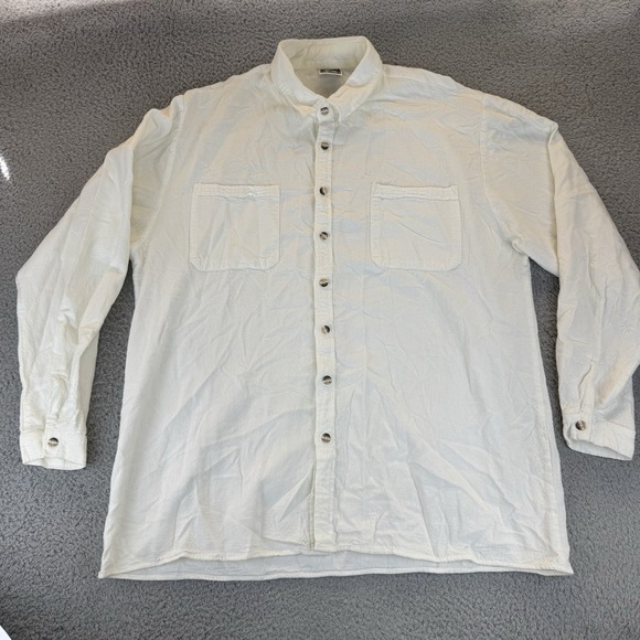 California Drawstrings cotton Mens Xl Button Front Ivory Shirt‎ Long Sleeve - Picture 1 of 12